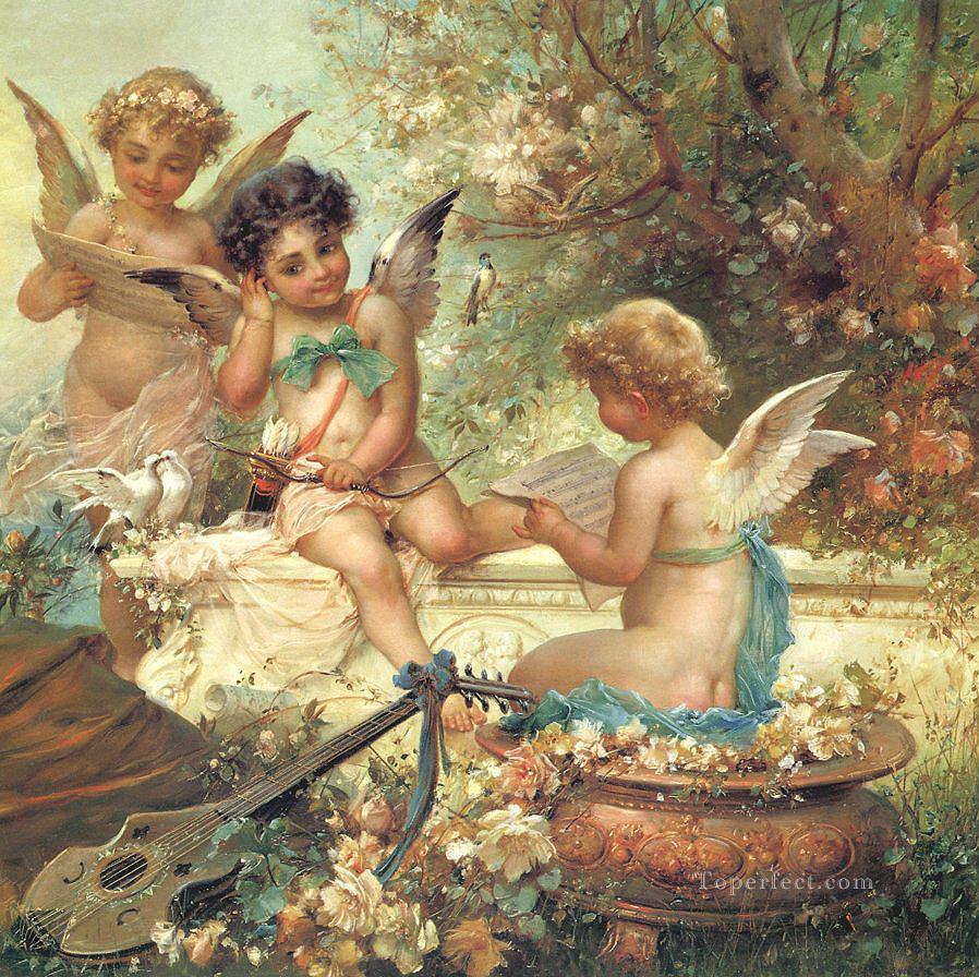 花の天使とギター ハンス・ザツカ 子供 子供油絵